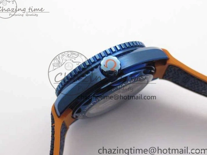 1219 Unique Planet Ocean 45mm GMT Blue DLC Black OMF Best Edition Blue Dial On Blue Gummy Strap A 8123